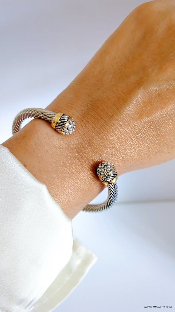 Cuff Bracelet, Open Cuff Bracelet, 18K Gold filled cable bracelet, Silver bangle, Stack bracelet, Statement Bracelet-0