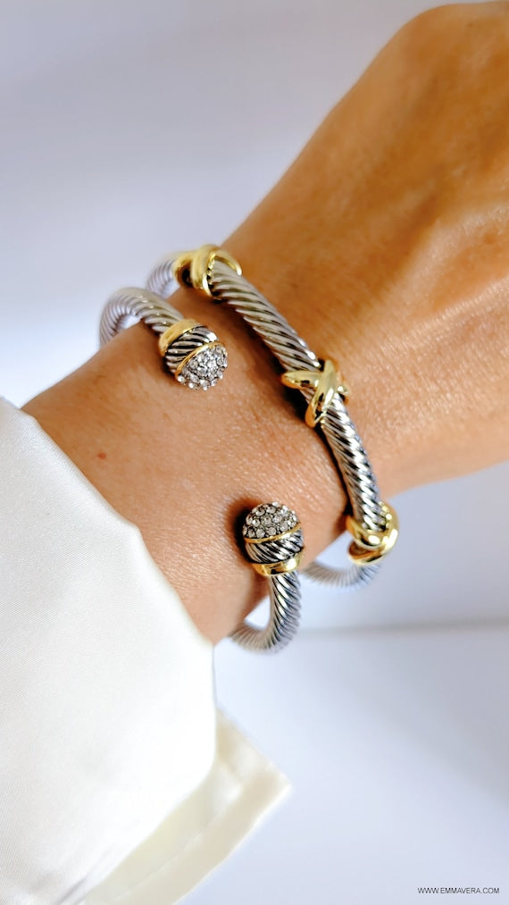 Cuff Bracelet, Open Cuff Bracelet, 18K Gold filled cable bracelet, Silver bangle, Stack bracelet, Statement Bracelet-1