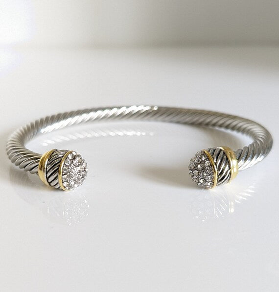 Cuff Bracelet, Open Cuff Bracelet, 18K Gold filled cable bracelet, Silver bangle, Stack bracelet, Statement Bracelet-9