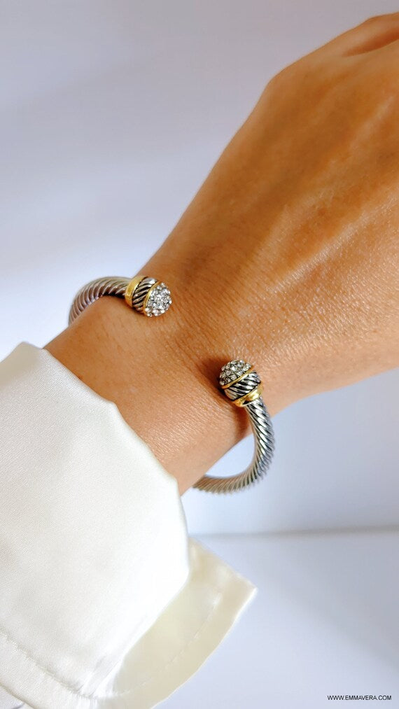 Cuff Bracelet, Open Cuff Bracelet, 18K Gold filled cable bracelet, Silver bangle, Stack bracelet, Statement Bracelet-7