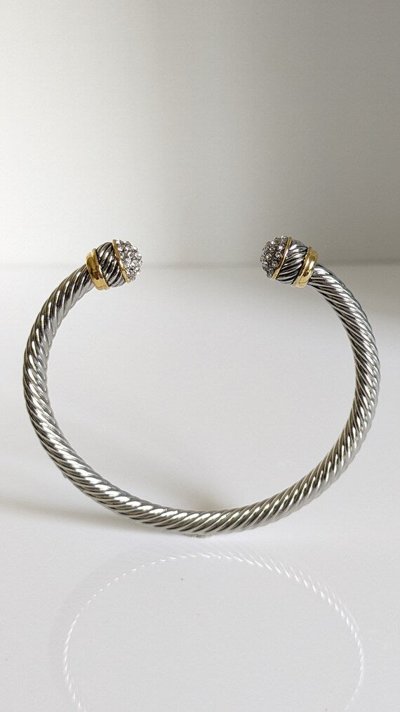 Cuff Bracelet, Open Cuff Bracelet, 18K Gold filled cable bracelet, Silver bangle, Stack bracelet, Statement Bracelet-6
