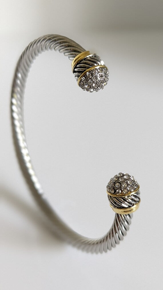 Cuff Bracelet, Open Cuff Bracelet, 18K Gold filled cable bracelet, Silver bangle, Stack bracelet, Statement Bracelet-2