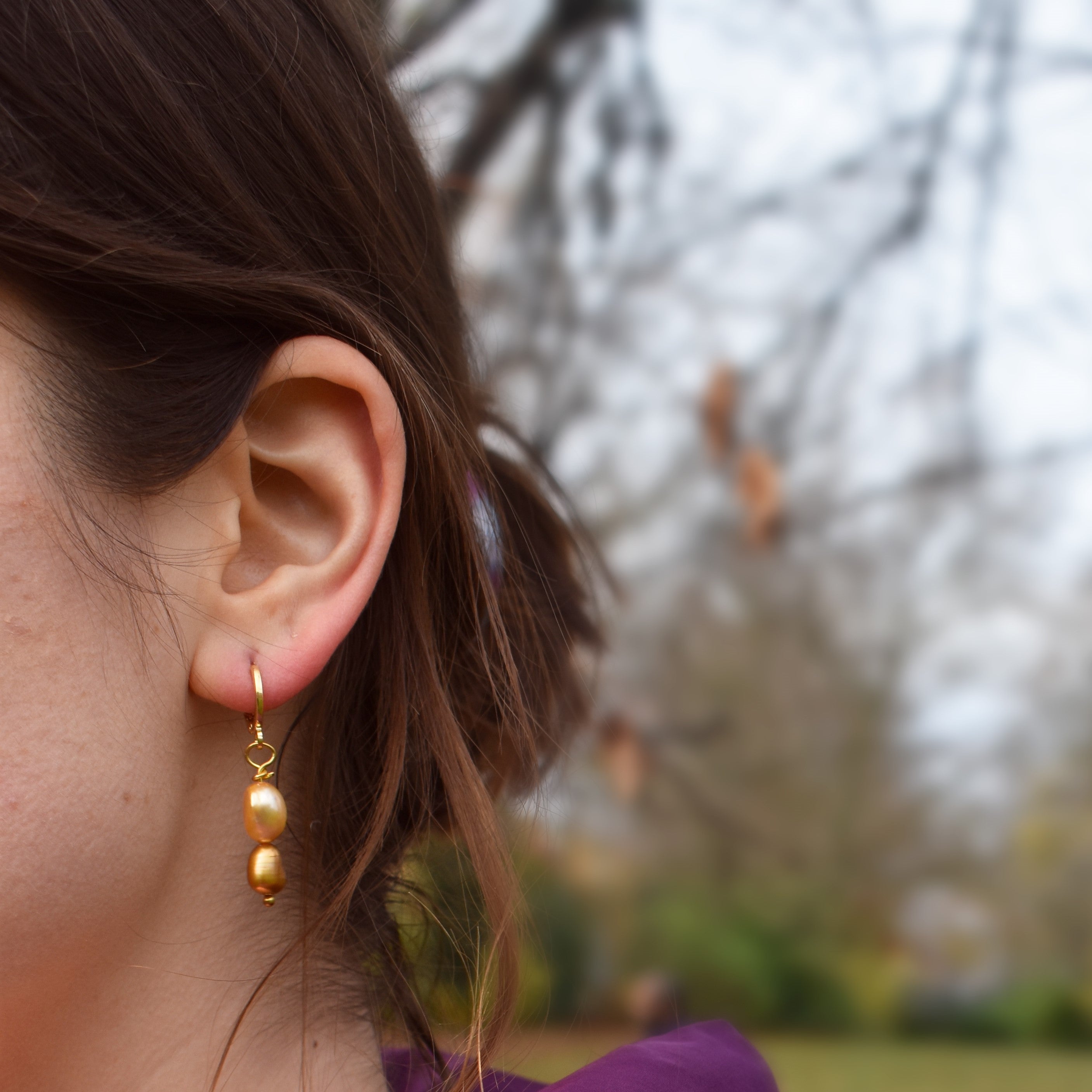So Gold, Dual Gold Tone Pearl Earrings