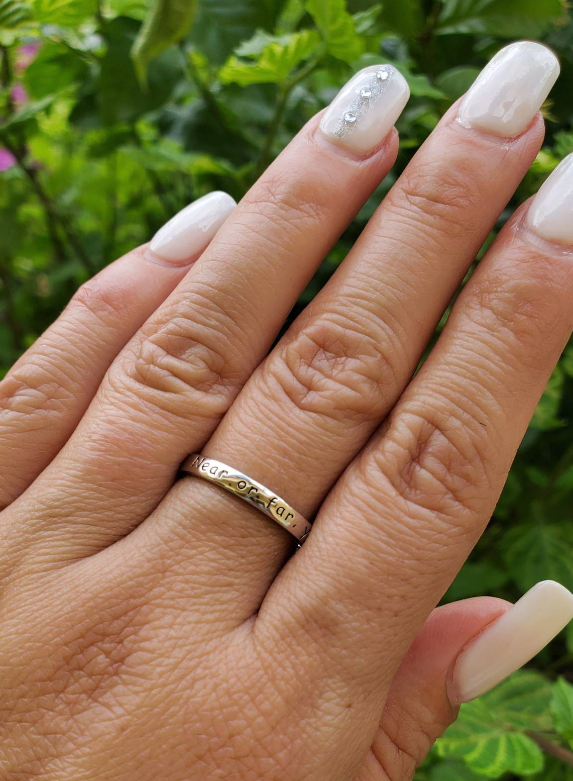 Engraved Ring "Near Or Far, You Are Always In My Heart" Sterling Silver, Stack Ring, Stack Pinky, Thumb, Toe Band, sizes 2 to 14-4