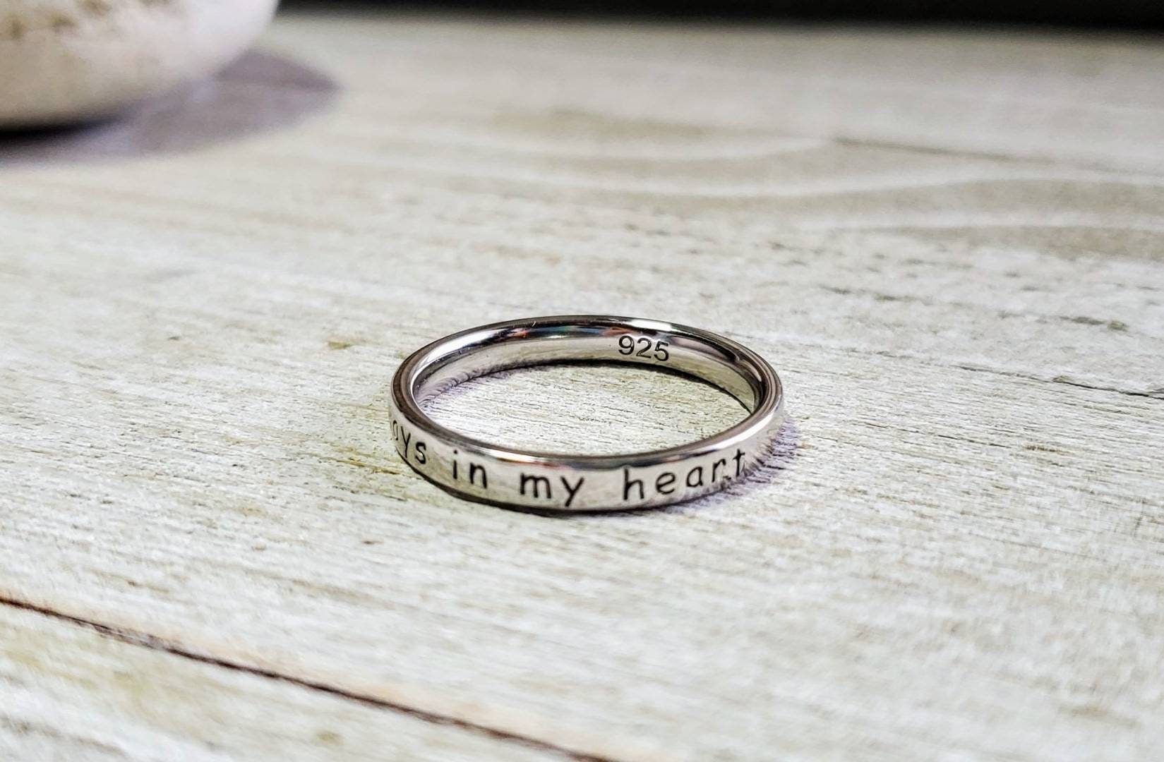 Engraved Ring "Near Or Far, You Are Always In My Heart" Sterling Silver, Stack Ring, Stack Pinky, Thumb, Toe Band, sizes 2 to 14-3