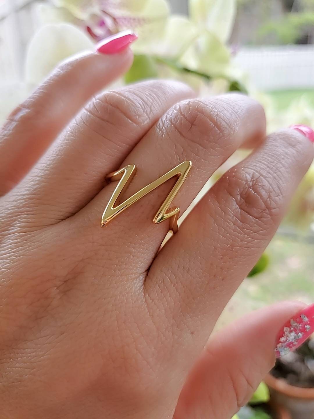Gold Heartbeat Ring, 14K Gold Plated over Sterling Silver, Simple Women Ring, 925 Stamped, Heart Beat Statement Ring-1