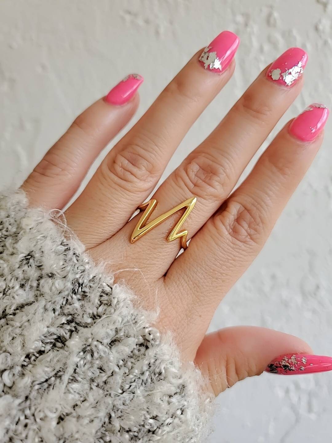 Gold Heartbeat Ring, 14K Gold Plated over Sterling Silver, Simple Women Ring, 925 Stamped, Heart Beat Statement Ring-2