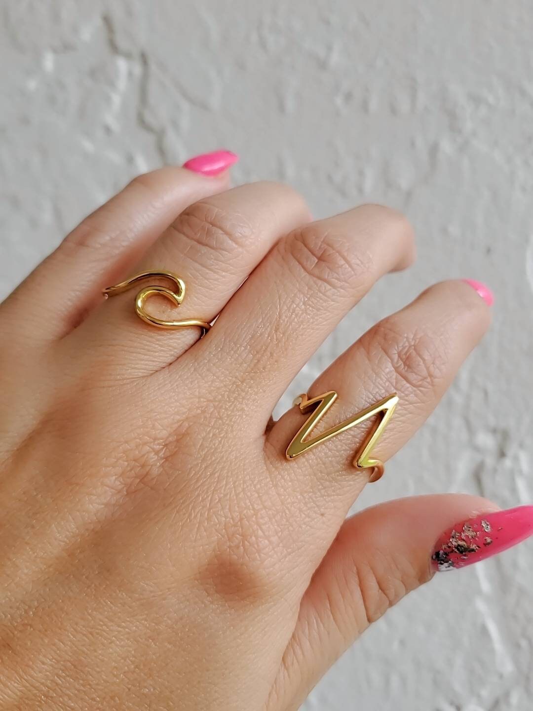 Gold Heartbeat Ring, 14K Gold Plated over Sterling Silver, Simple Women Ring, 925 Stamped, Heart Beat Statement Ring-4