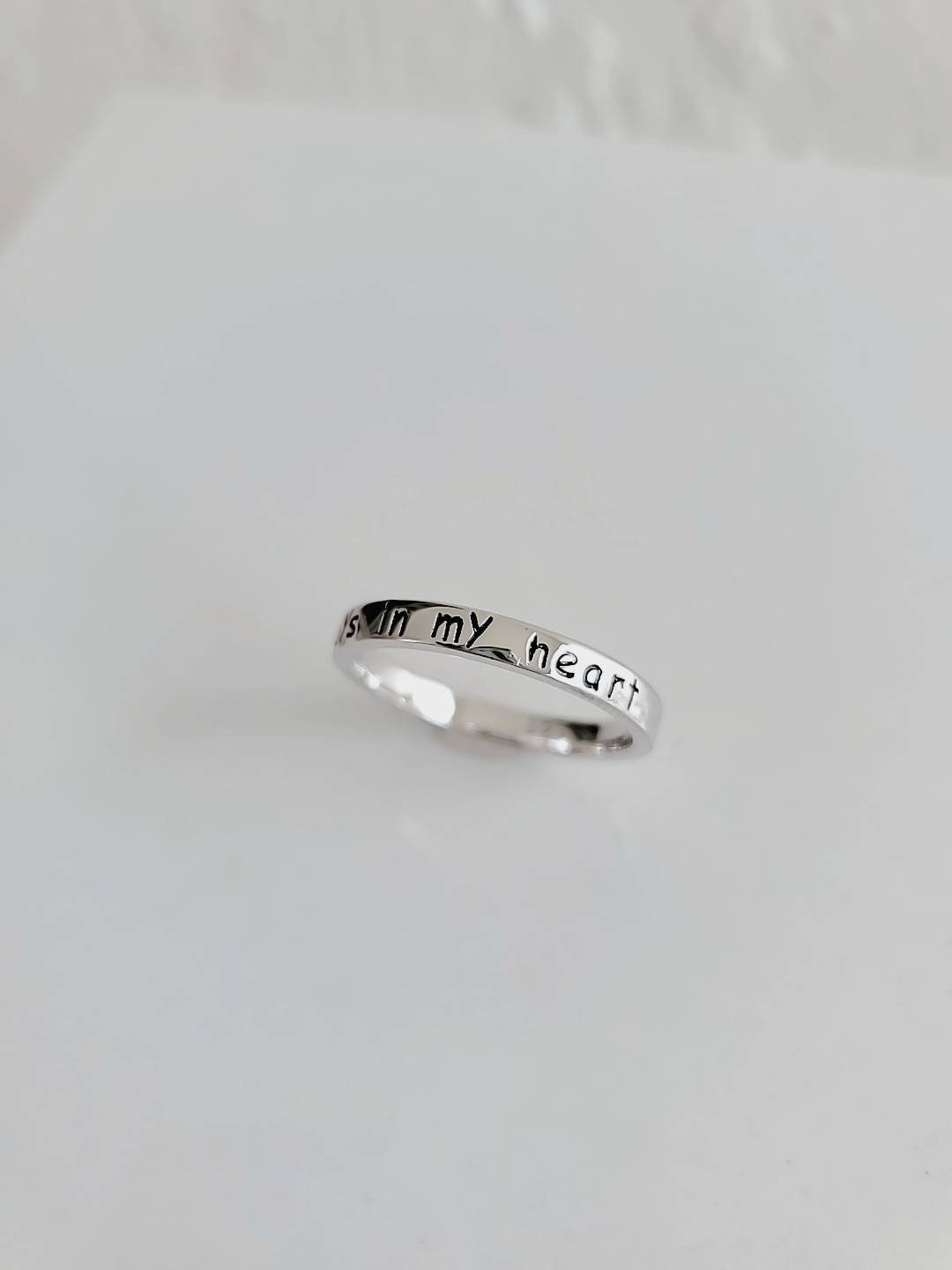 Engraved Ring "Near Or Far, You Are Always In My Heart" Sterling Silver, Stack Ring, Stack Pinky, Thumb, Toe Band, sizes 2 to 14-2