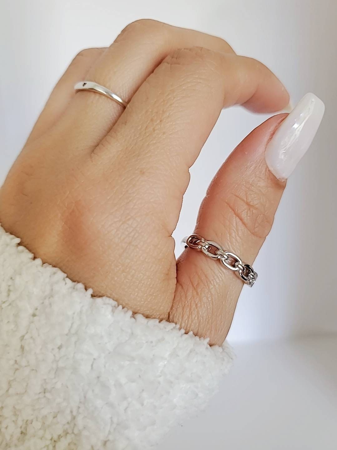 Sterling Silver Chain Ring Simple Chain Band Thumb Ring Stacking Ri