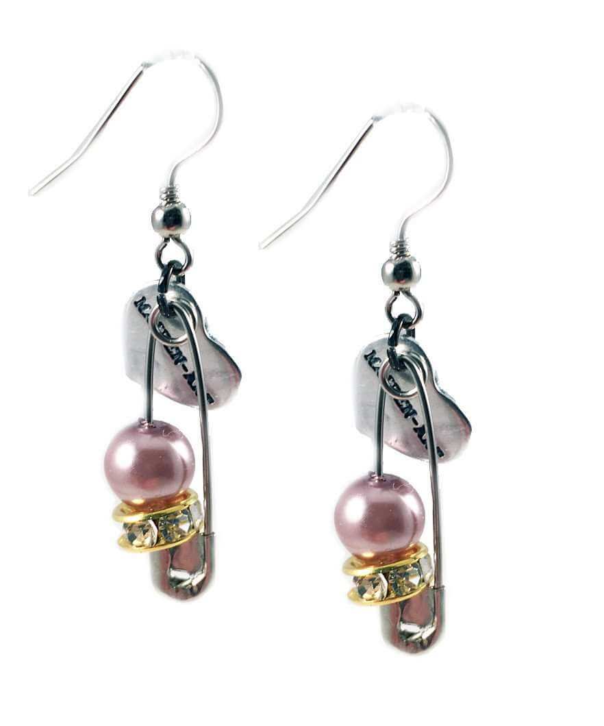 Silver safety pins, pearls and crystals Earrings. Perfect for parties, summer time and gift for her.