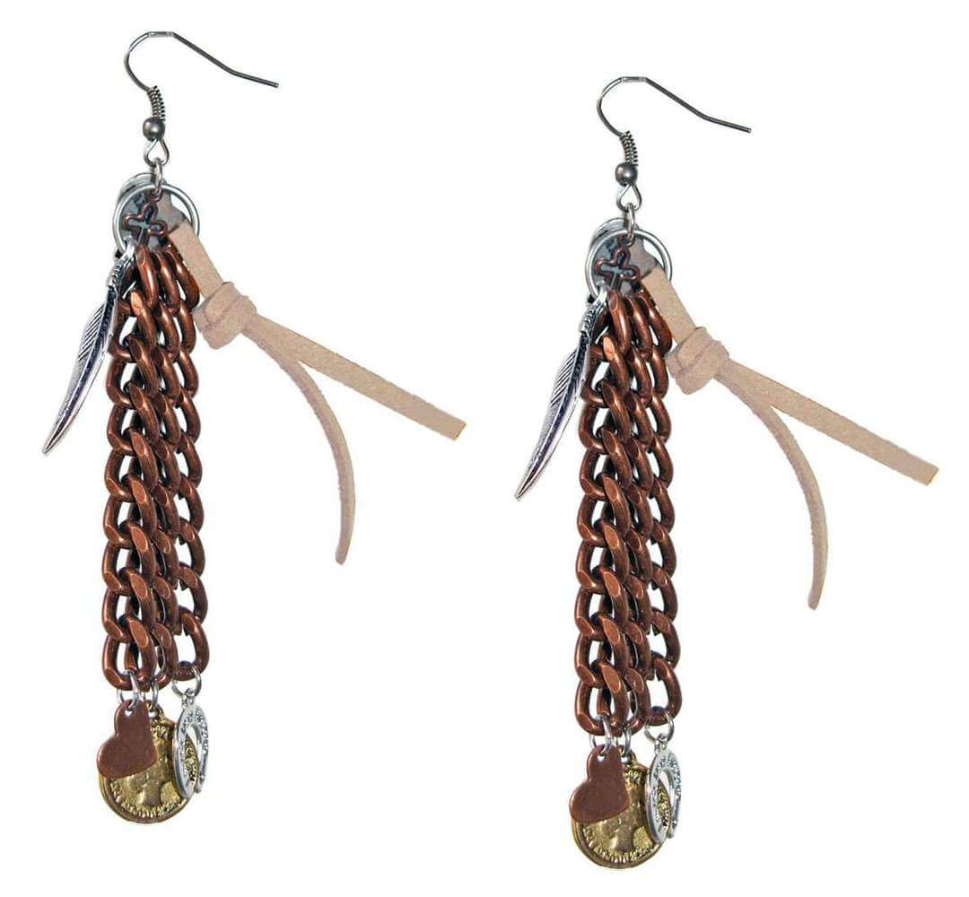 Chandelier Earrings in deerskin leather with beautiful 18kt Gold Plated Coins charms.