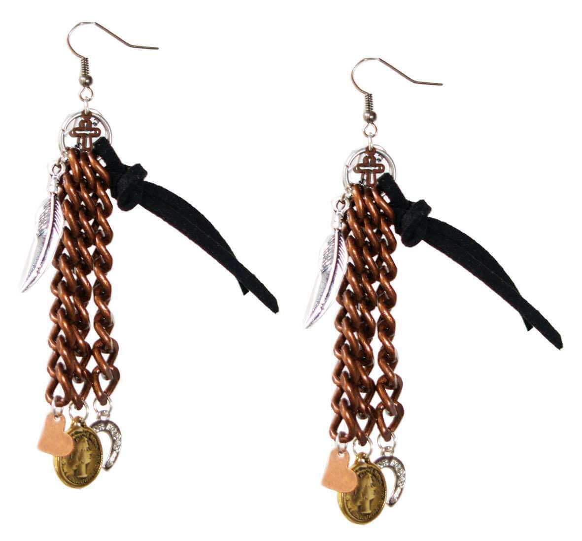 Chandelier Earrings in deerskin leather with beautiful 18kt Gold Plated Coins charms.