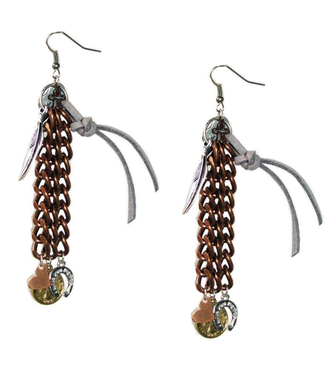 Chandelier Earrings in deerskin leather with beautiful 18kt Gold Plated Coins charms.