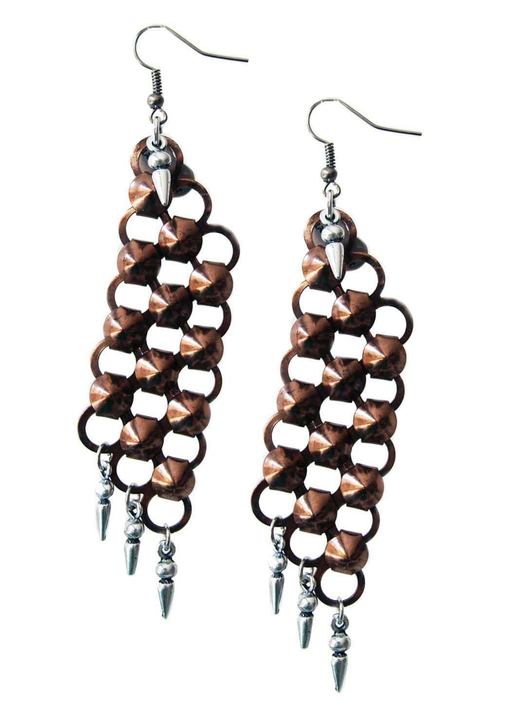 Chandelier earrings in copper with studs. Long Earrings. 2 Colors Available.