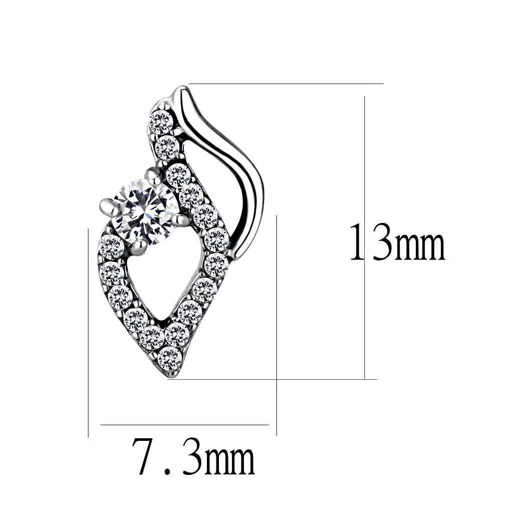 DA199 - High polished (no plating) Stainless Steel Earrings with AAA Grade CZ  in Clear