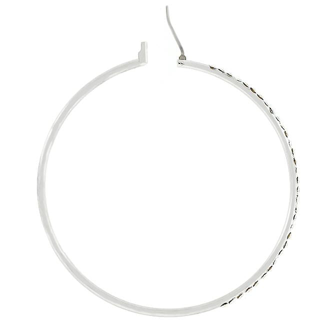 Rhodium Plated Finish Cubic Zirconia Hoop Earrings