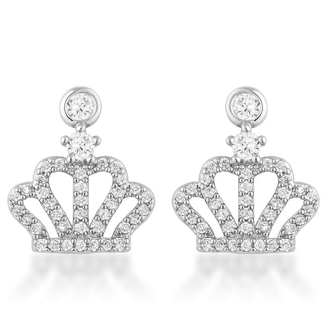 Rhodium Crown CZ Earrings