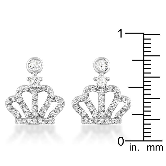 Rhodium Crown CZ Earrings