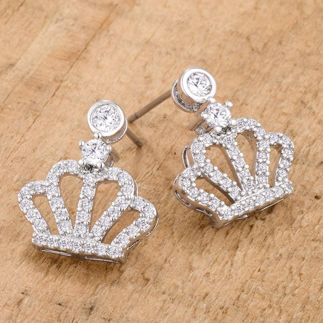 Rhodium Crown CZ Earrings