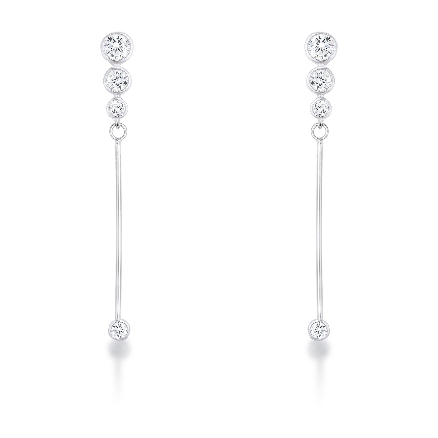 Graduated Rhodium Plated Drop Cubic Zirconia Earrings.