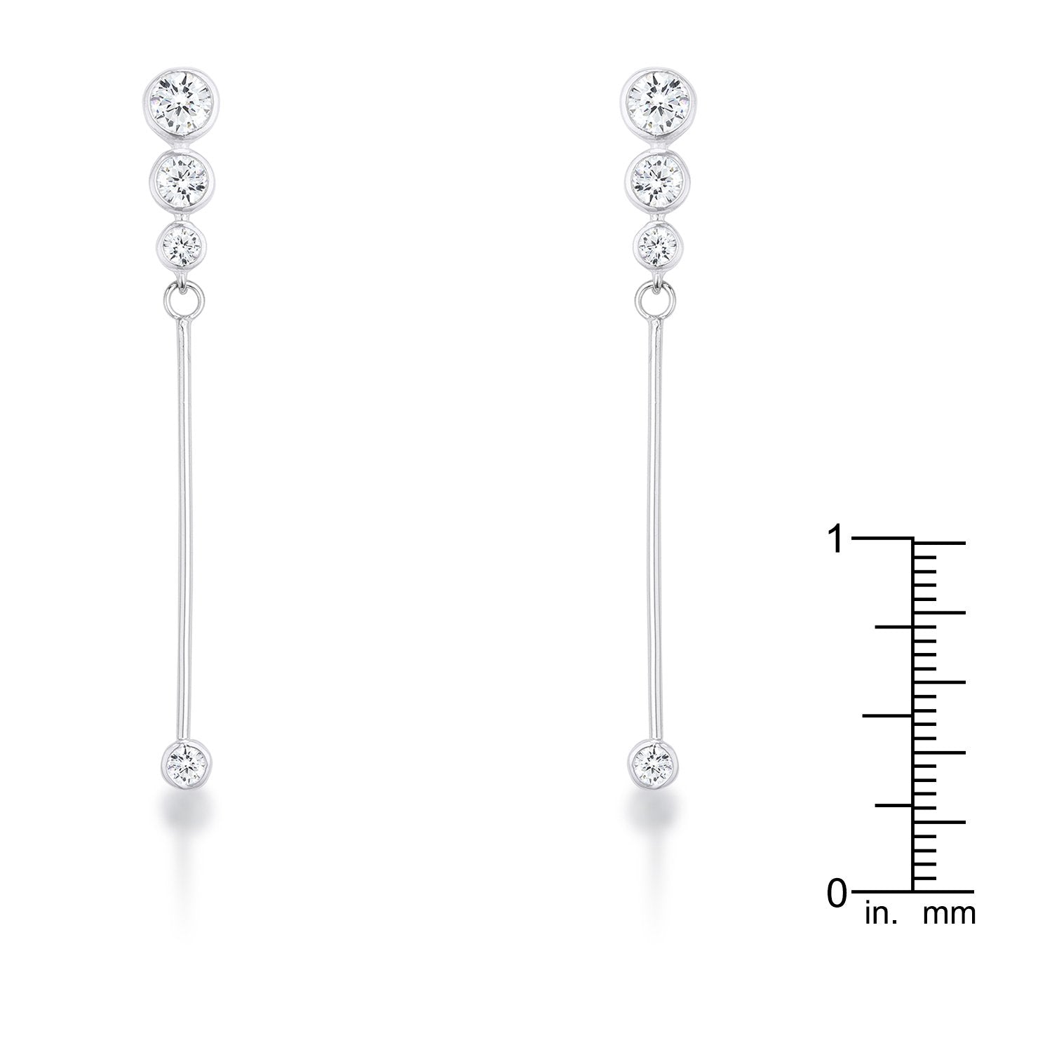 Graduated Rhodium Plated Drop Cubic Zirconia Earrings.