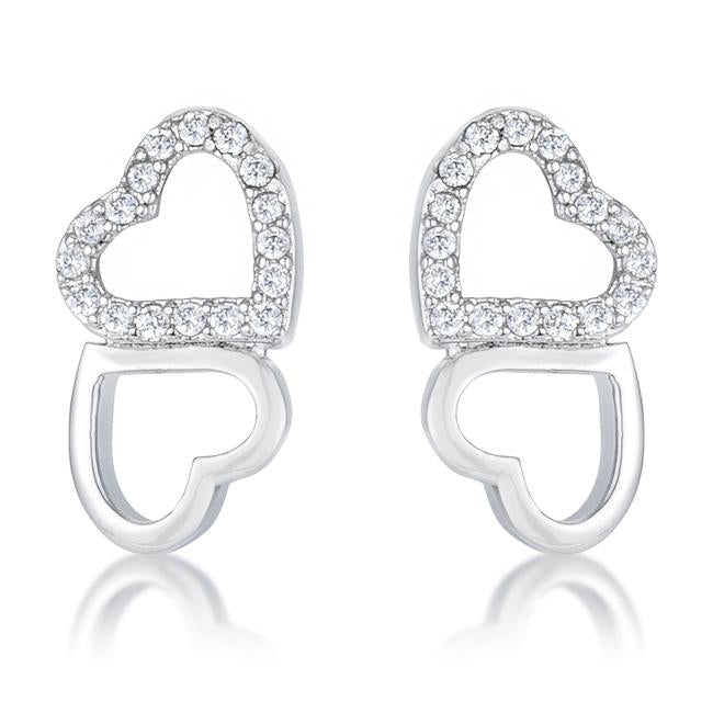 Melded Hearts Rhodium and CZ Stud Earrings