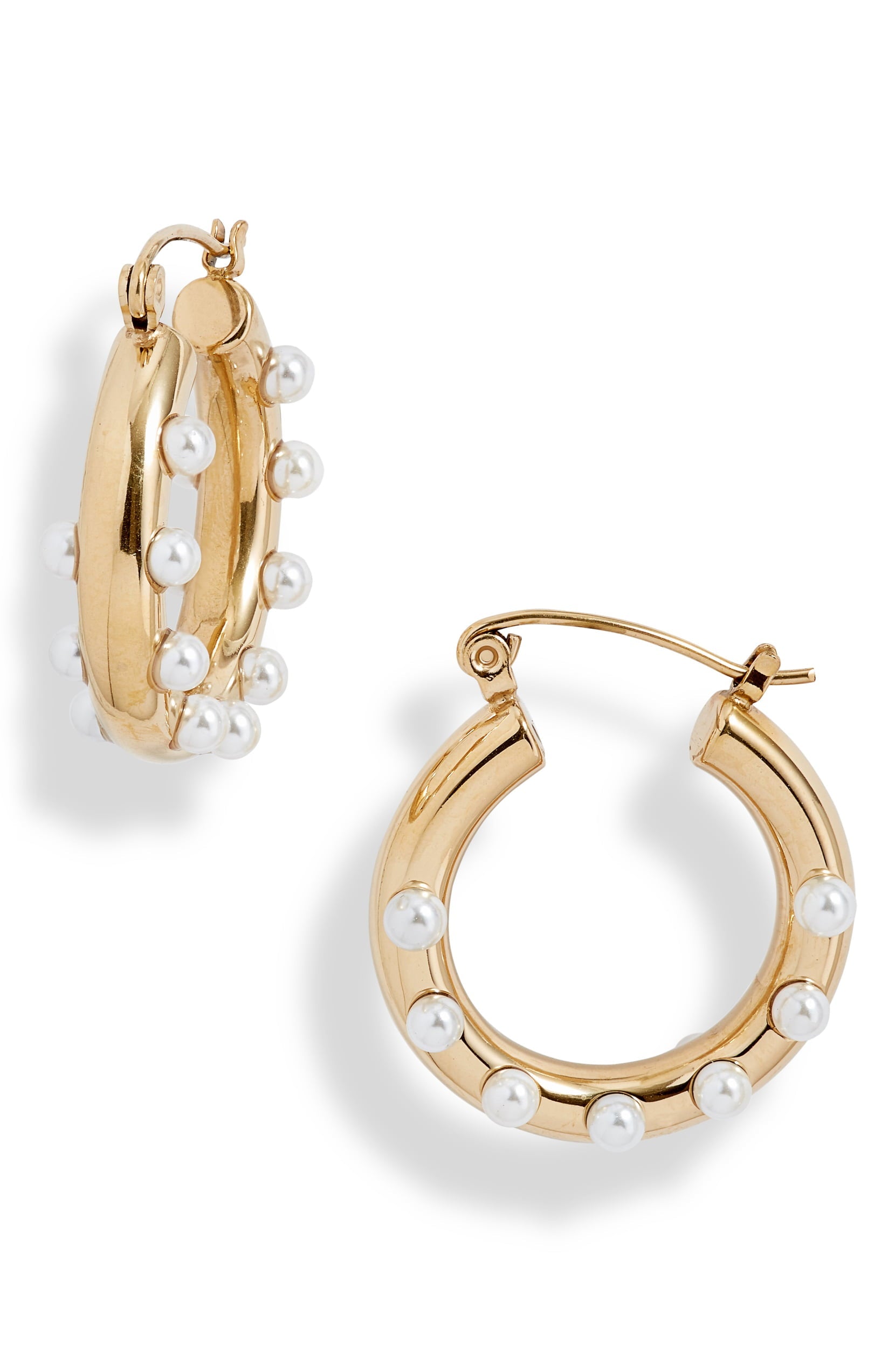 Pearl Dot Mini Tube Hoop Earrings