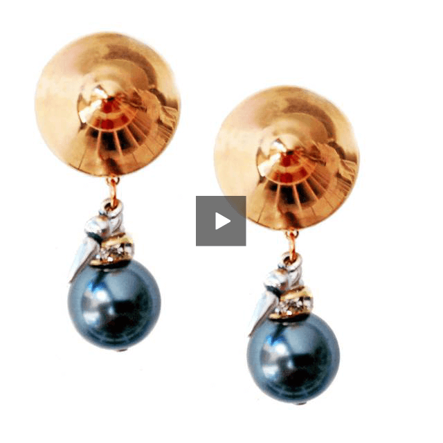 Clip on earrings with black pearls, rhinestones, brass and charms. Boho chic earrings, Boho chic jewelry