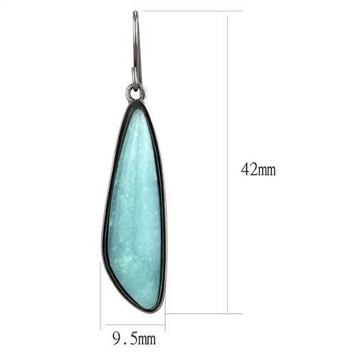 TK3072 - IP Light Black (IP Gun) Stainless Steel Earrings with Semi-Precious Amazon Stone in Emerald