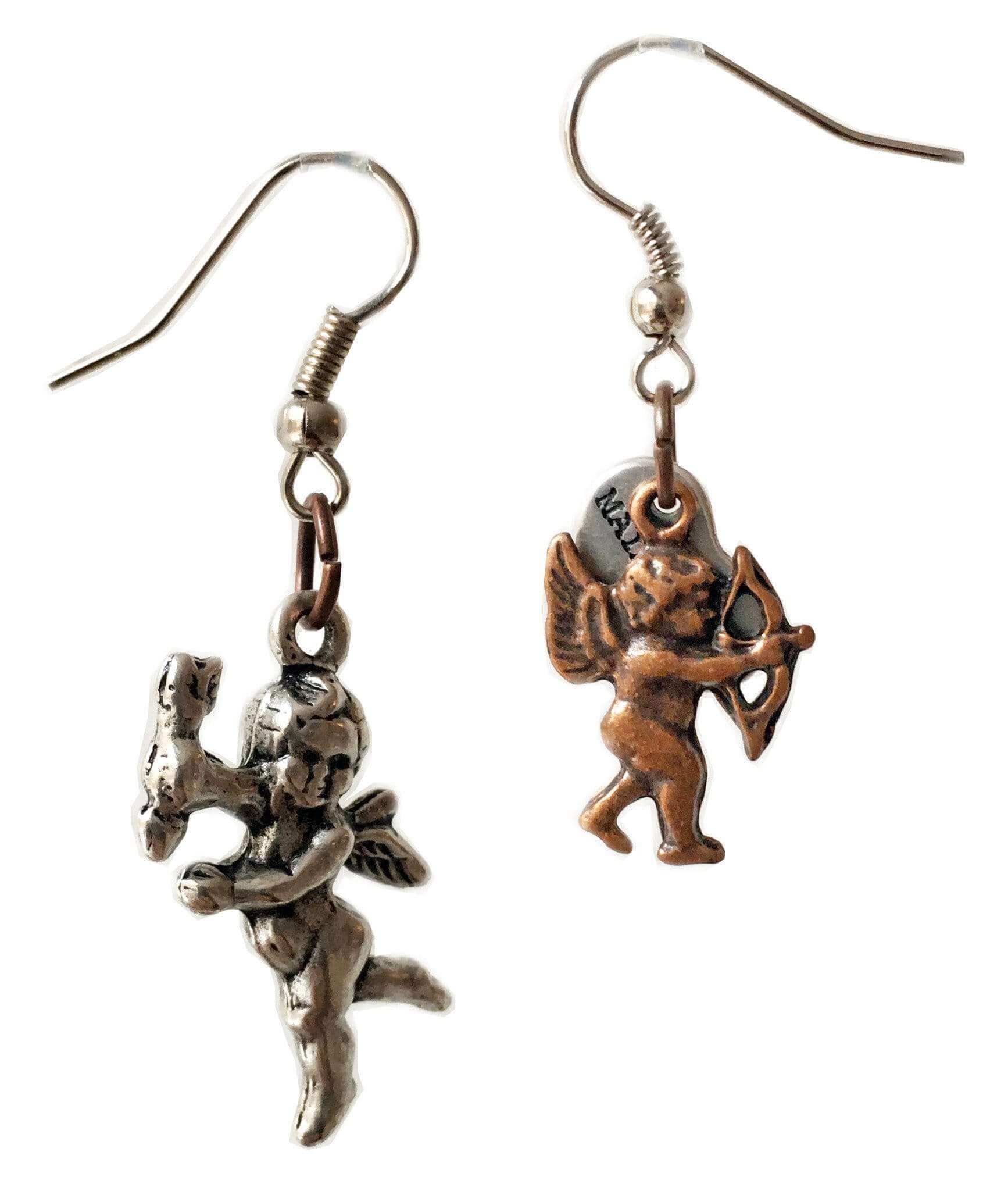 Cluster earrings with cupids in brass and bronze. Perfect for Valentines Day, Valentines Day Gift, Gift for her.