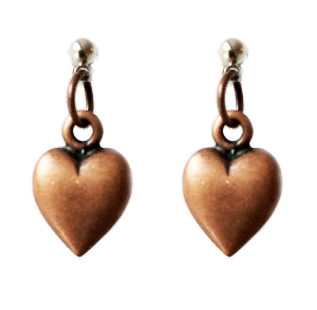 Heart stud earrings in brass. Perfect for valentines day, valentines day gift, gift for her.