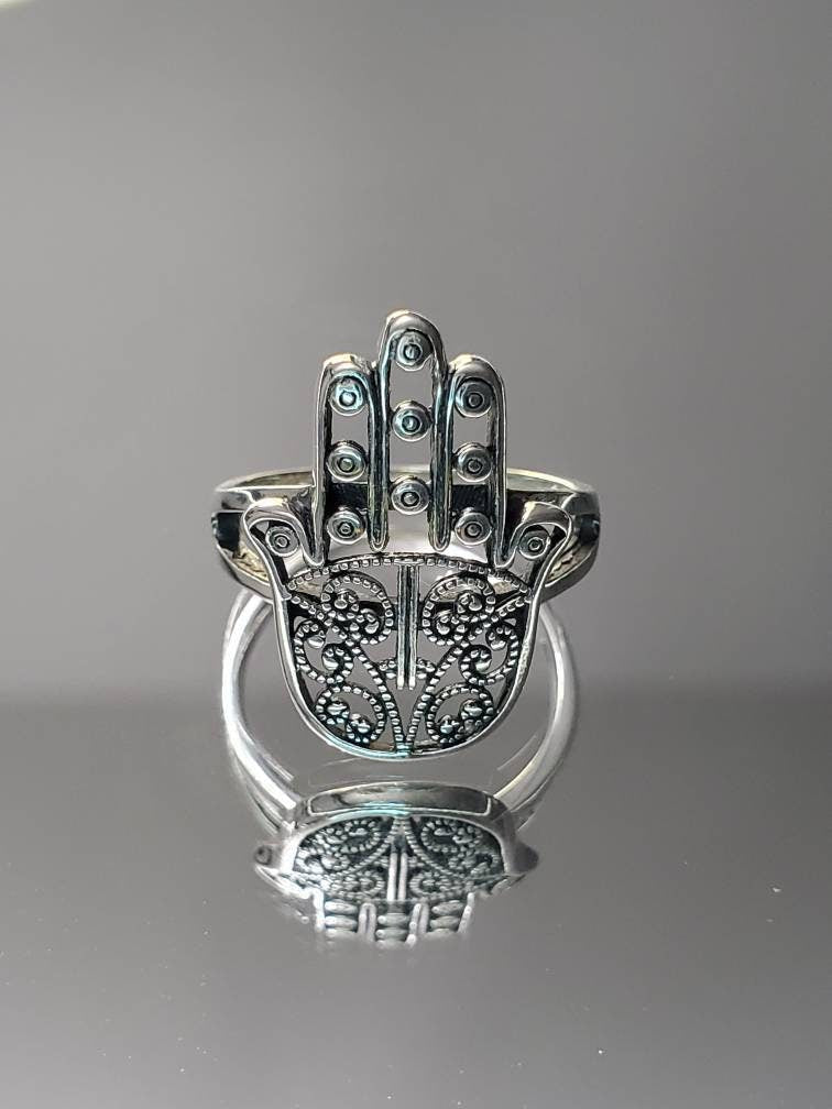 Sterling Silver Hamsa Ring, 925 Hamsa Ring, Protection Ring, Women's Hamsa Ring, 925 Ring, Vintage Ring-2