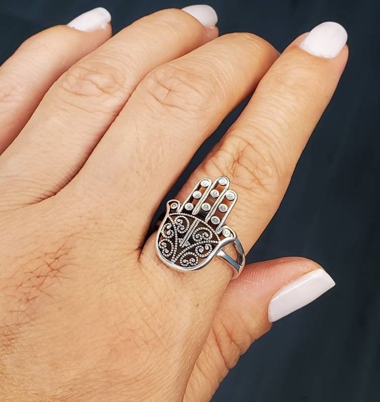 Sterling Silver Hamsa Ring, 925 Hamsa Ring, Protection Ring, Women's Hamsa Ring, 925 Ring, Vintage Ring-1