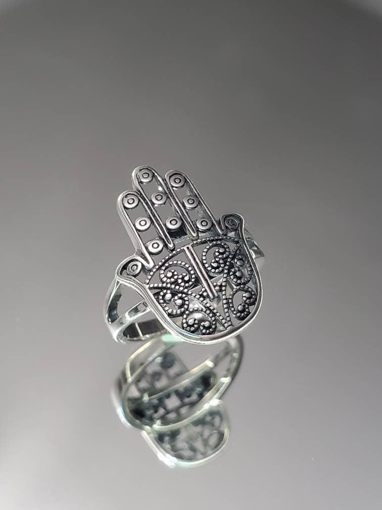 Sterling Silver Hamsa Ring, 925 Hamsa Ring, Protection Ring, Women's Hamsa Ring, 925 Ring, Vintage Ring-0