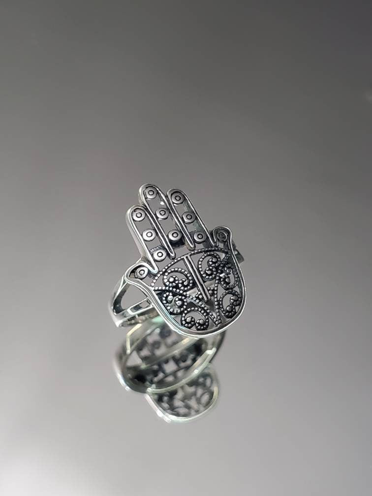 Sterling Silver Hamsa Ring, 925 Hamsa Ring, Protection Ring, Women's Hamsa Ring, 925 Ring, Vintage Ring-3