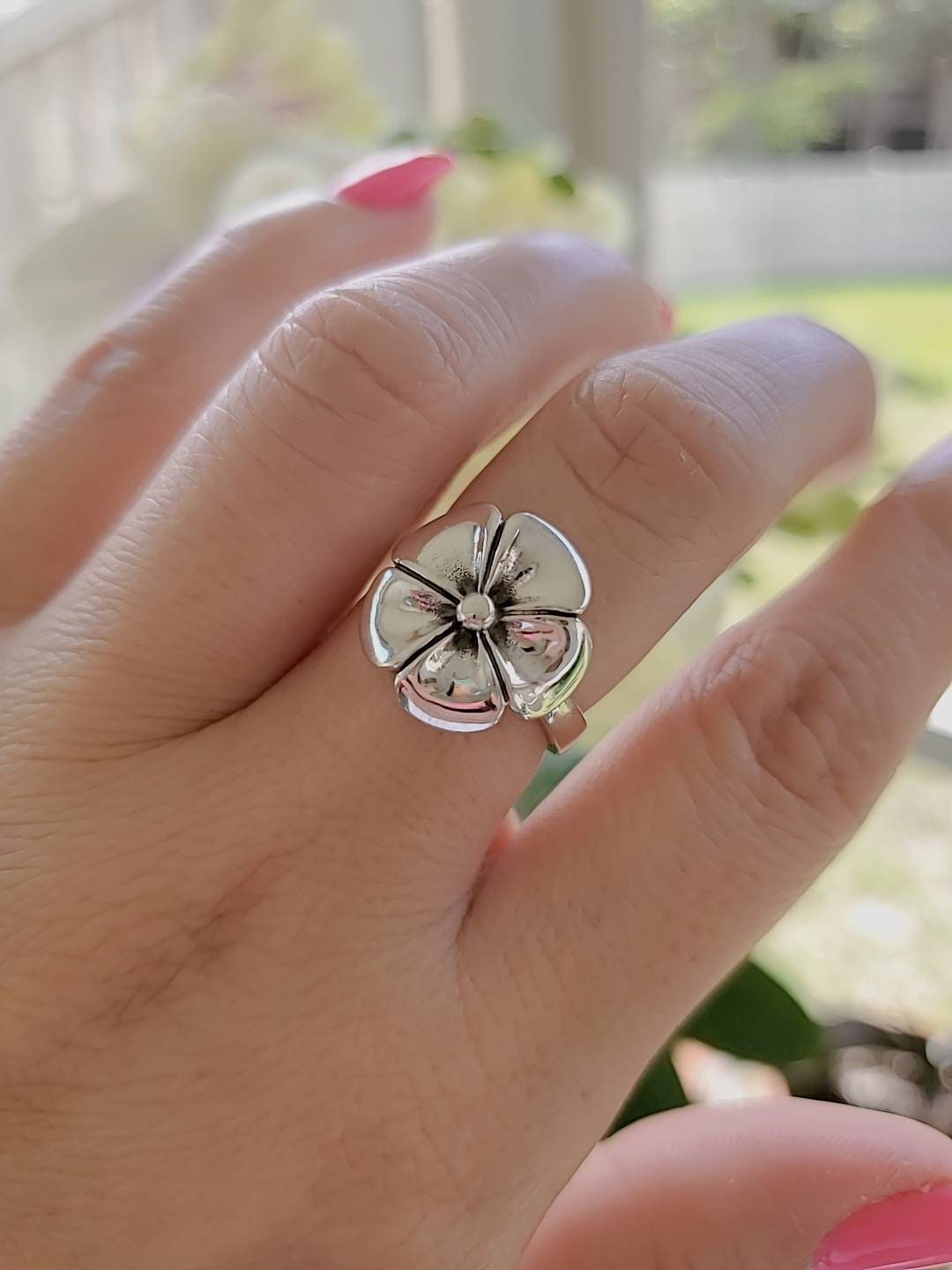 Plumeria Hawaiian Ring, Solid Sterling Silver Ring, Statement Women Ring, Flower Ring-0