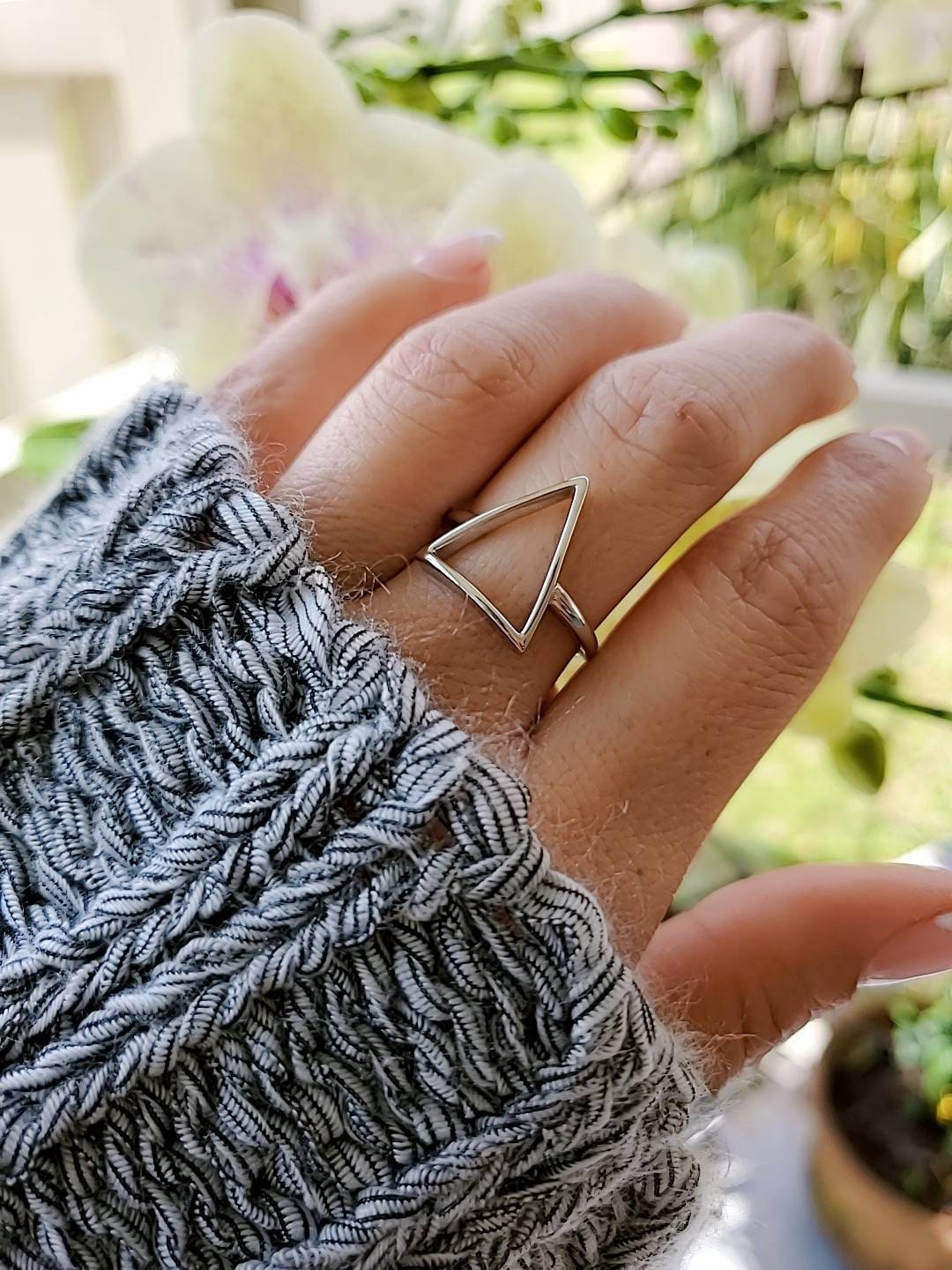 Slice of Life Triangle Ring, Sterling Silver Ring, high polished,  Boho Chic Jewelry, Bohemian, Tarnish Free-1