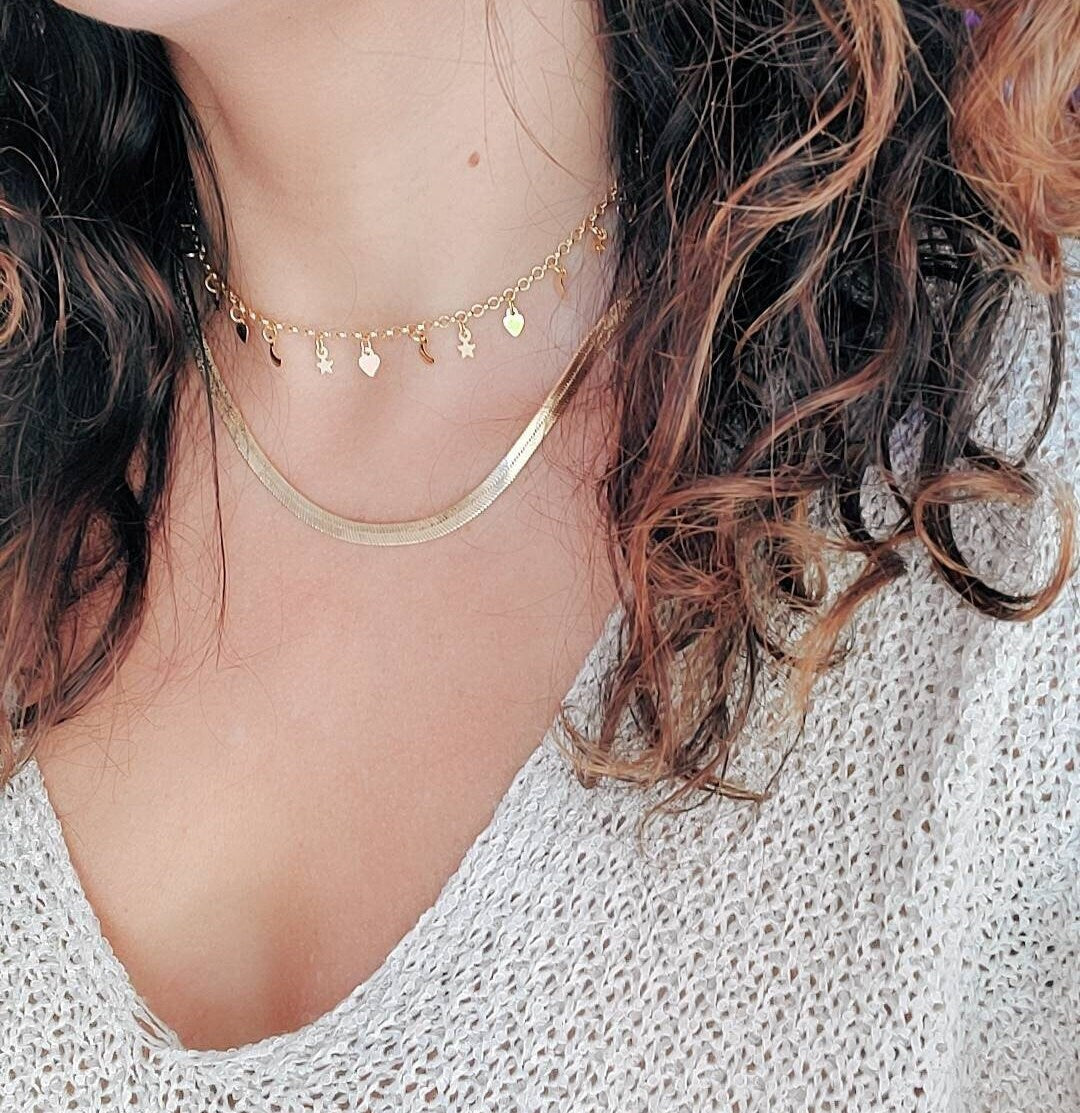 Moon Stars Choker, Moon Necklace, Gold Filled Chain, Women's Necklace, Layering Necklace, Gold Jewelry, gift ideas-3