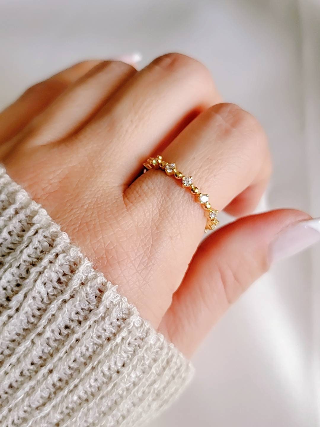 Gold Ring, Eternity Band, Sterling Silver Women Ring, Bridal, Engagement Ring, Thin Band, Dainty Ring, Stack Ring, Size 3-12-2