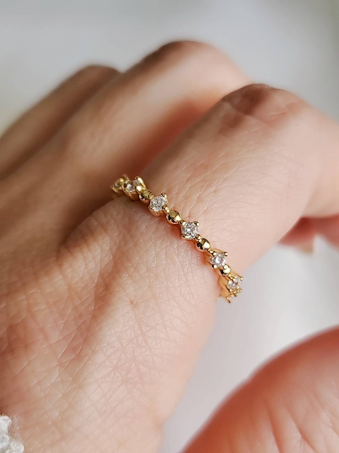 Gold Ring, Eternity Band, Sterling Silver Women Ring, Bridal, Engagement Ring, Thin Band, Dainty Ring, Stack Ring, Size 3-12-0