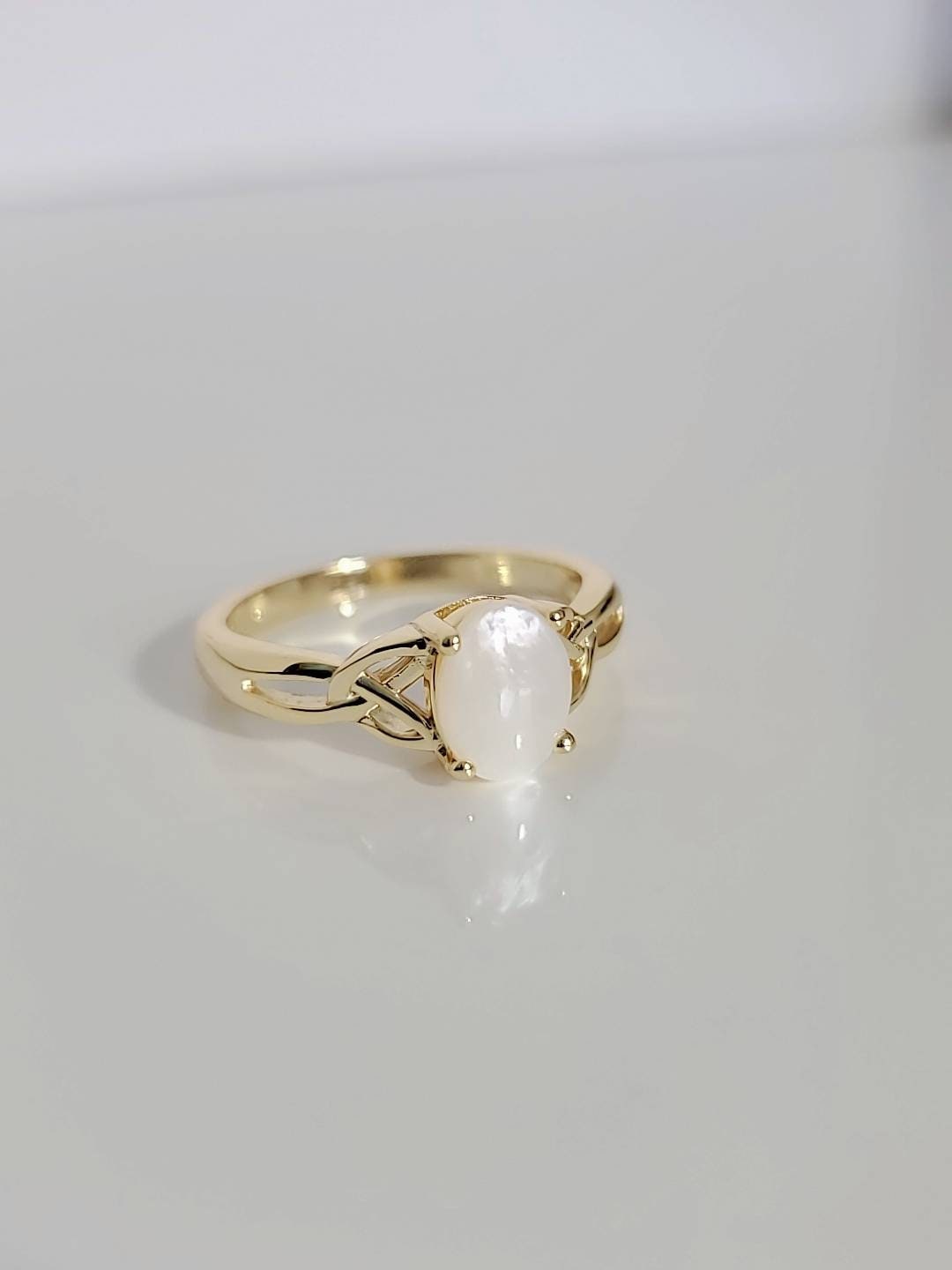 Gold Mother of Pearl Celtic Ring-4