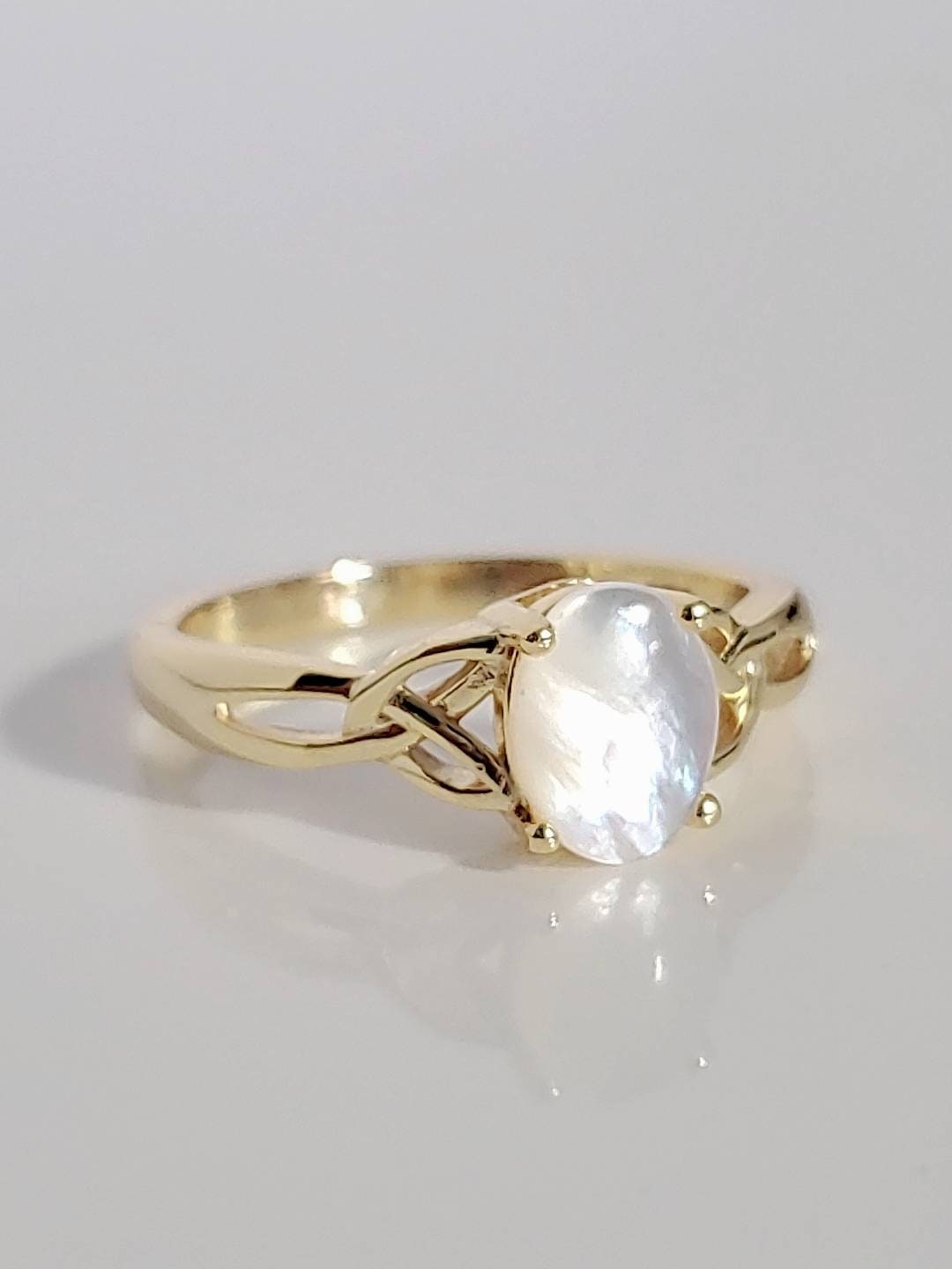 Gold Mother of Pearl Celtic Ring-0