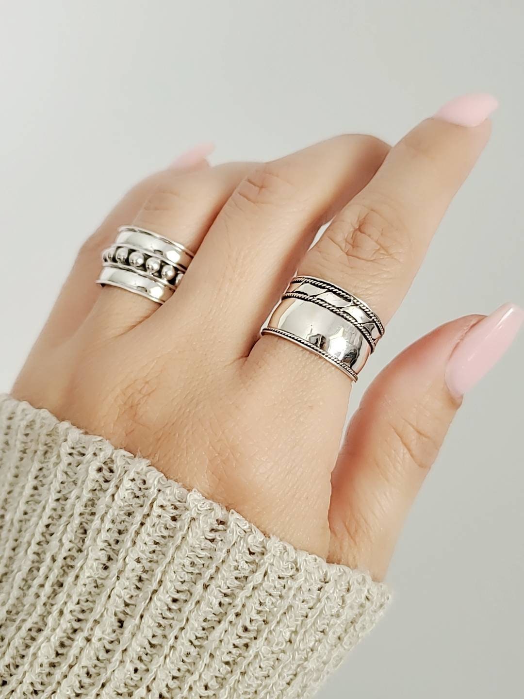 Wide Sterling Silver Band , 925 Silver Ring, Women's Statement Thumb Band, Bali Ring, Boho chic Ring, size-0