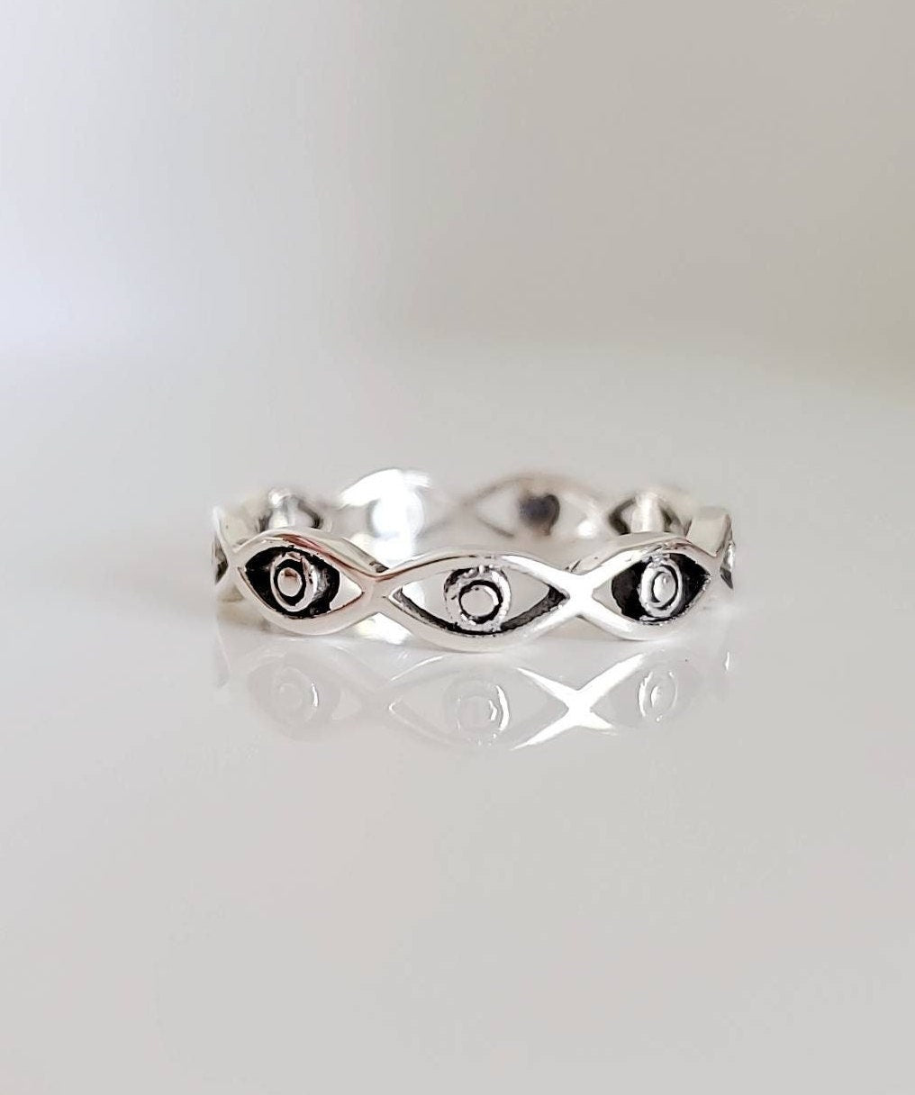 Sterling Silver Eye Ring, Thumb Ring for Women,  Evil Eye Ring, Minimalist Women, Girls Protection Ring,-1