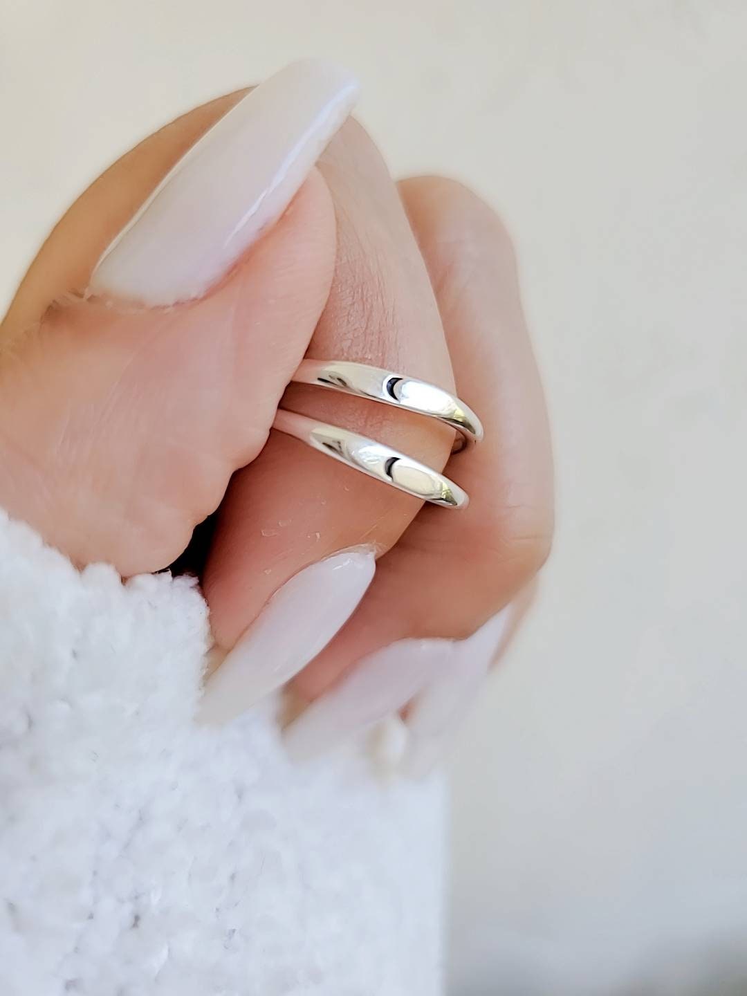 Sterling Silver Crescent Moon Ring, Thin Dainty Ring, 925 Minimalist Ring, Women's Simple Ring, 925 Stamped, Stack Ring,-2