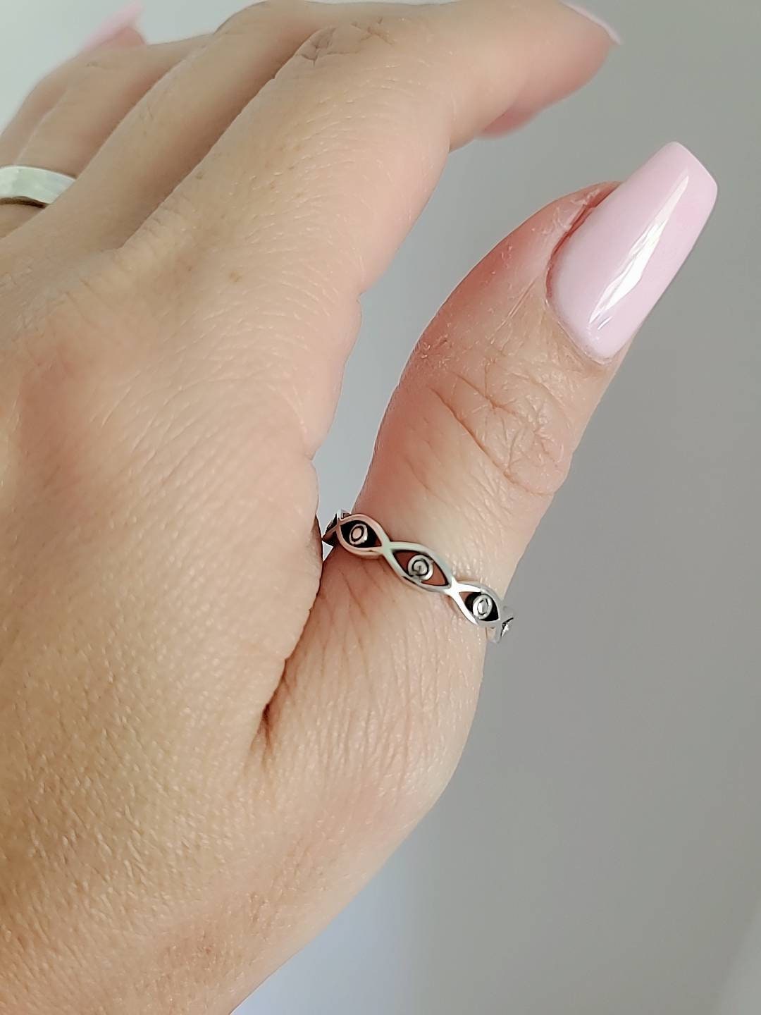 Sterling Silver Eye Ring, Thumb Ring for Women,  Evil Eye Ring, Minimalist Women, Girls Protection Ring,-3