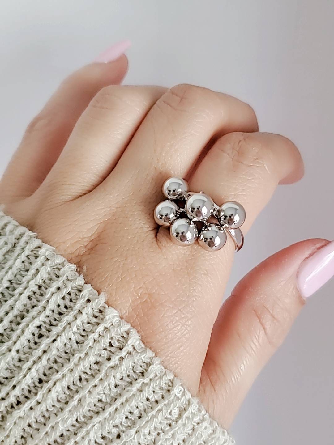 Dangling Beads Ring, Sterling Silver Ring, Ball Charm Ring, 925 Bead Women Statement Ring, Dangling Balls, Movement Ring-3