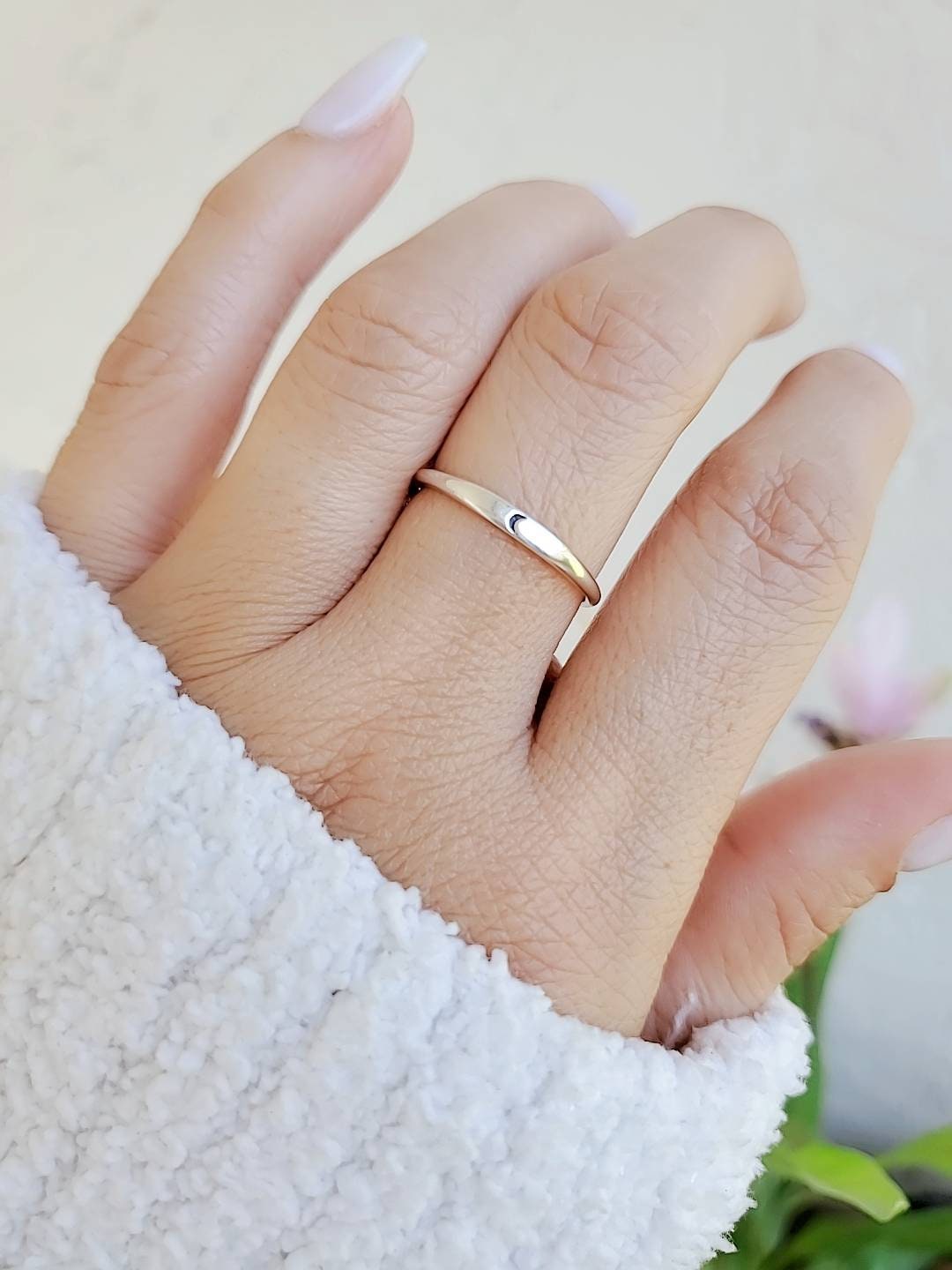 Sterling Silver Crescent Moon Ring, Thin Dainty Ring, 925 Minimalist Ring, Women's Simple Ring, 925 Stamped, Stack Ring,-1