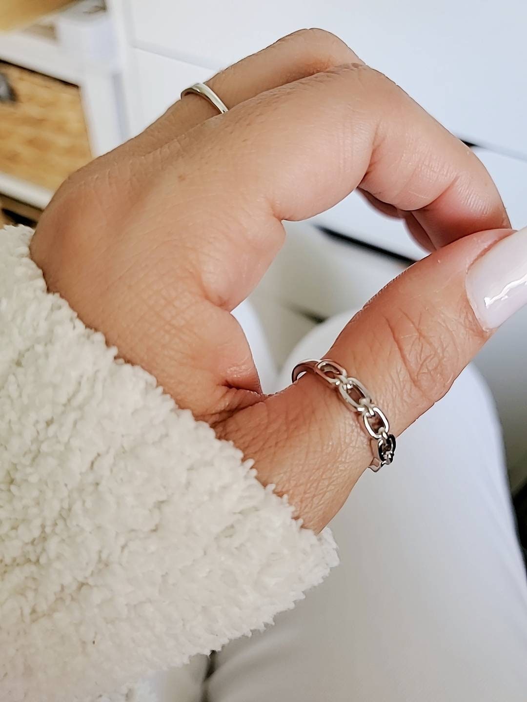 Sterling Silver Chain Ring, Simple Chain Band, Thumb Ring, Stacking Ring, Minimalist Ring, Women's Chain Ring, Gift Ideas, 925 Stamaped-3